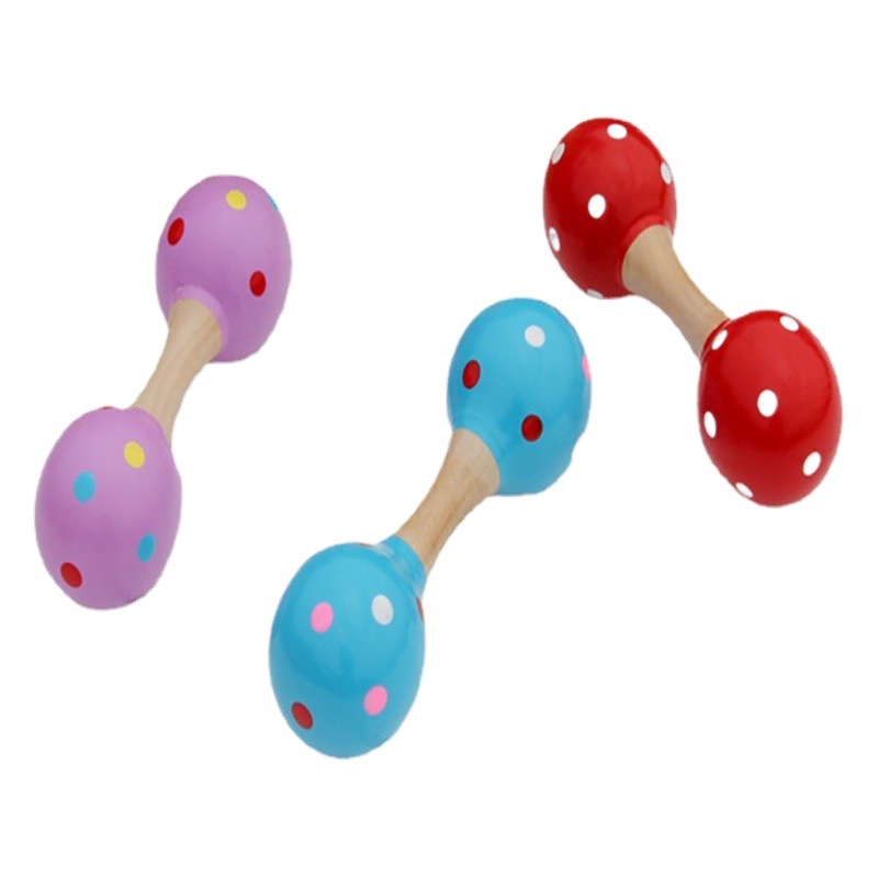 Artesanía de madera de doble cabeza de tamaño pequeño Orff Bola de arena puerta fría instrumento musical juguetes para niños educación temprana Música martillo de arena al por mayor