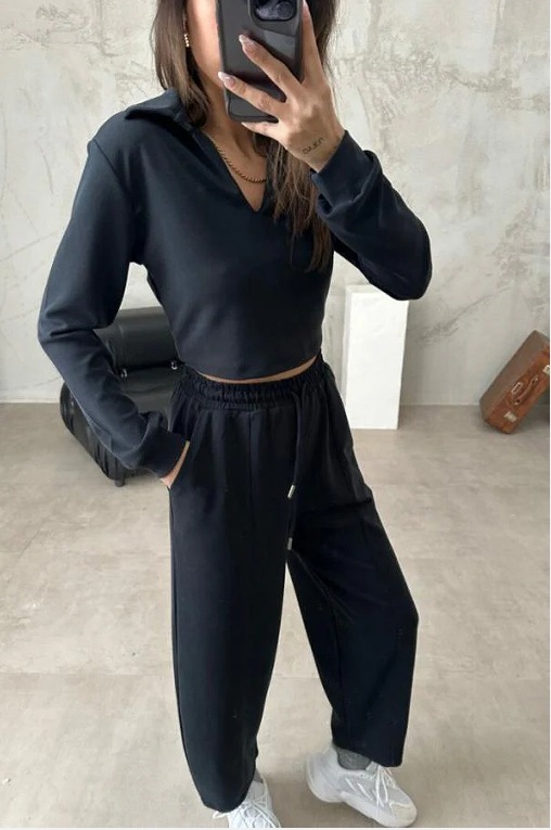 Damenbekleidung Herbst und Winter Freizeit Langarm V-Ausschnitt Sport Leggings Zweiteiliger Anzug_voghion.com