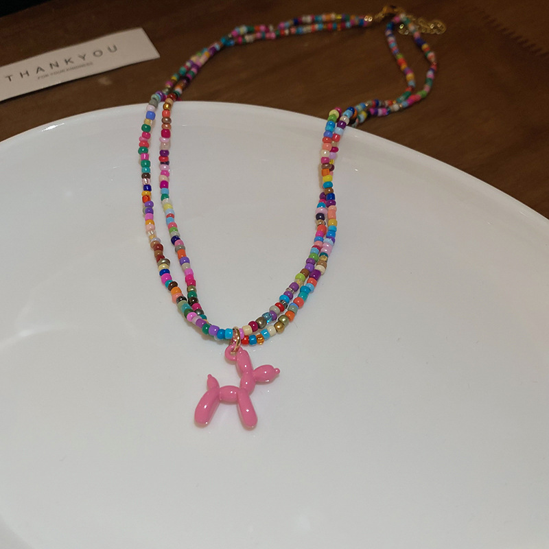 Collar colgante de cuentas de arroz para cachorros de dopamina de verano de acero de titanio, cadena de clavícula de temperamento de viento dulce y fresco, collar de sentido avanzado de nicho