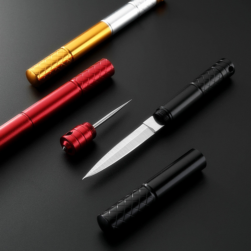 户外野营随身不锈钢折刀求生多用途迷你直刀笔筒形钥匙便携雕刻刀