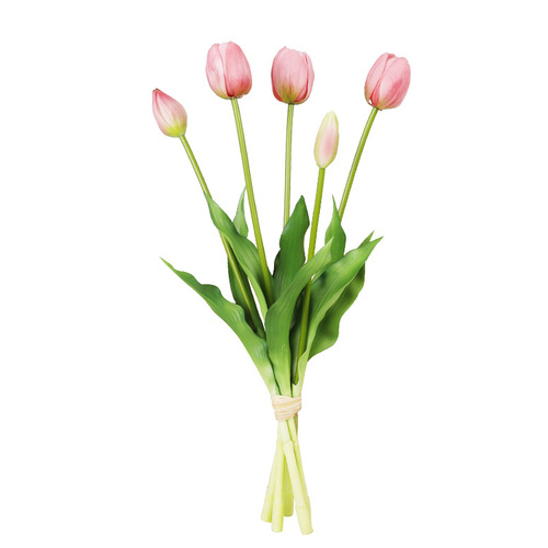 5 heads of soft plastic simulated tulips, fake flowers, simulated flower living room decorations, artificial flower decoration, PU hand-feel tulip flowers