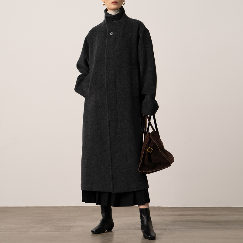 L Brand/Counter Display 1.9W/Smoke Pipe Collar Cashmere High-Count Wool Blend Single-Sided Stand Collar Woolen Coat for Women L Brand/Counter Display 1.9W/Smoke Pipe Collar Cashmere High-Count Wool Blend Single-Sided Stand Collar Woolen Coat for Women