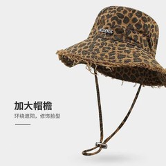 韓国版ヒョウ柄フィッシャーマンハット、カジュアルレディース春夏多用途小盆地帽子、大きなつばの薄い日焼け止めサンハット