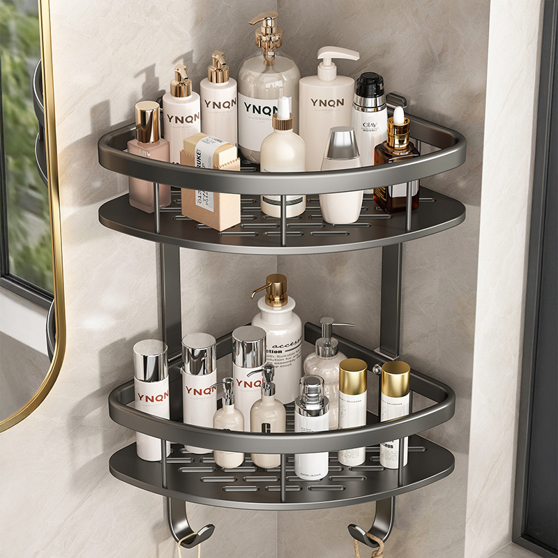 Gunmetal Gray Bathroom Storage Rack, No-Drill Wall-Mounted Corner Basket for Washroom, Toilet, and Bathroom Storage Organizer Gunmetal Gray Bathroom Storage Rack, No-Drill Wall-Mounted Corner Basket for Washroom, Toilet, and Bathroom Storage Organizer
