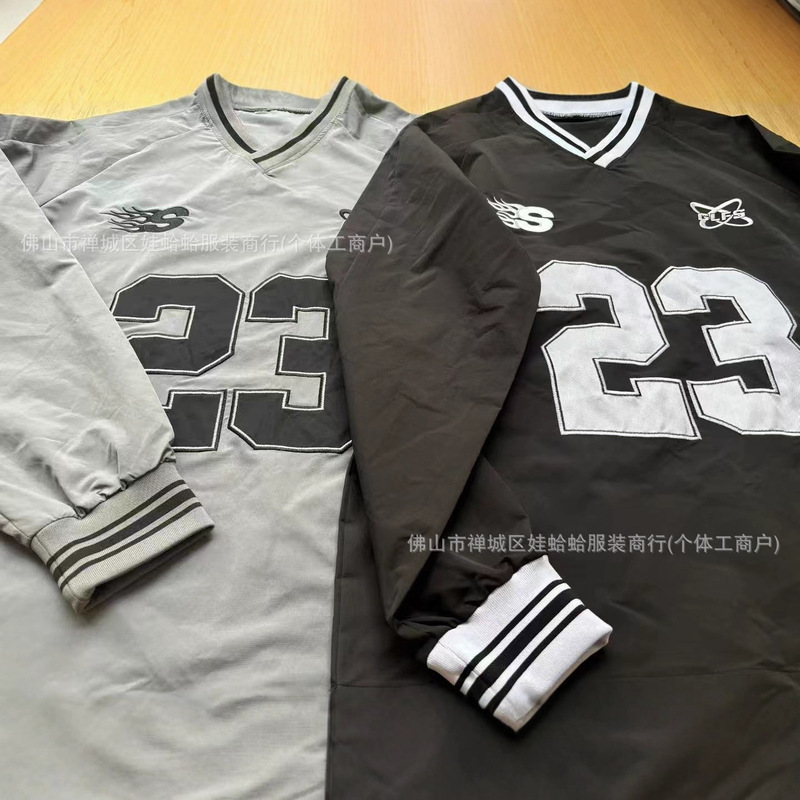 Jennie同款 _韩国复古织带V领数字印花球衣薄款运动棒球服卫衣女|undefined