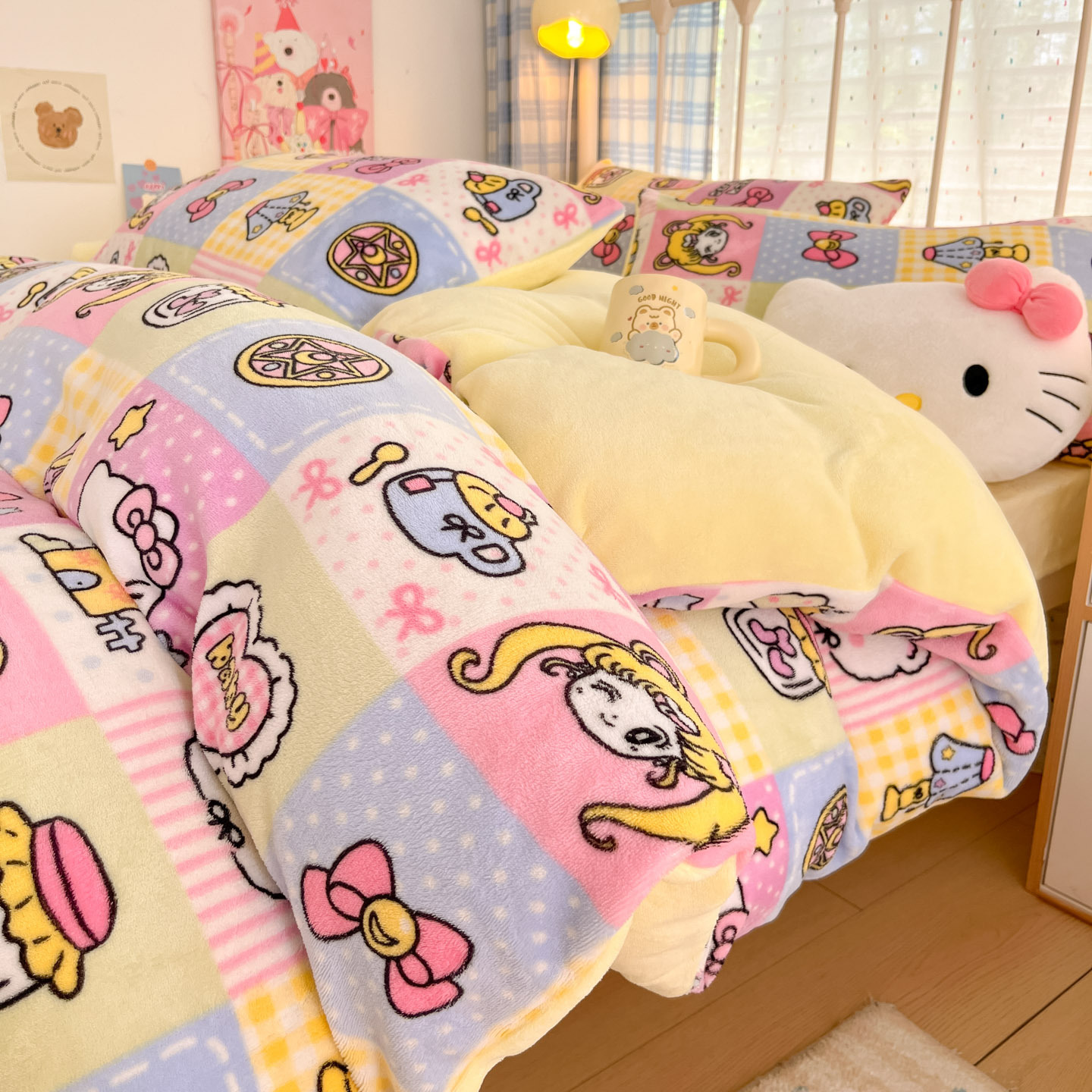 Añadir una pequeña cama de lana de leche fresca de cuatro piezas de lana de coral de brida de invierno para aumentar la sopa de cama cálida cubierta de cama