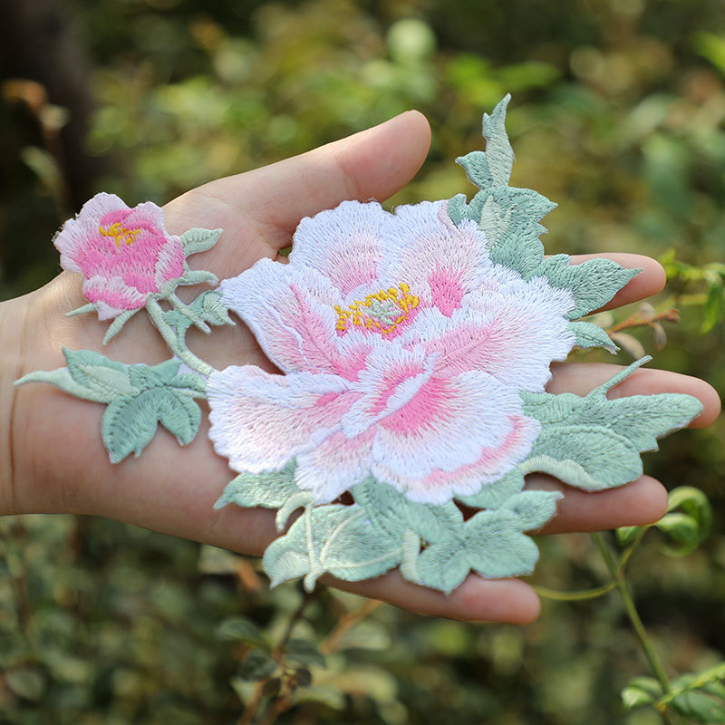 5 color peony flower embroidery cloth dressing decoration paintings can mount DIY art supplementary hole repair subsidy and back glue can be ironed