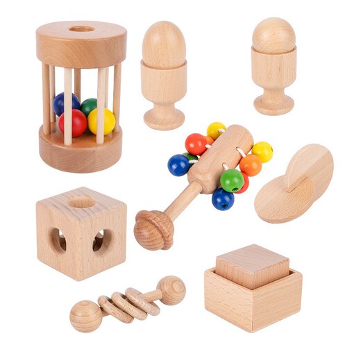 Montessori Baby Rattles Car Model Building Blocks Shape Recognition Teething Stick Soothing Toy Early Learning Educational Toy