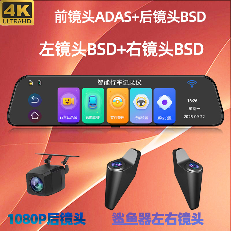 Lutan 4K Rearview Mirror Dash Cam 12 inch ADAS BSD 360 Degree GPS (Driving recorder) - front-lens-rear-lens-left-lens-right-lens