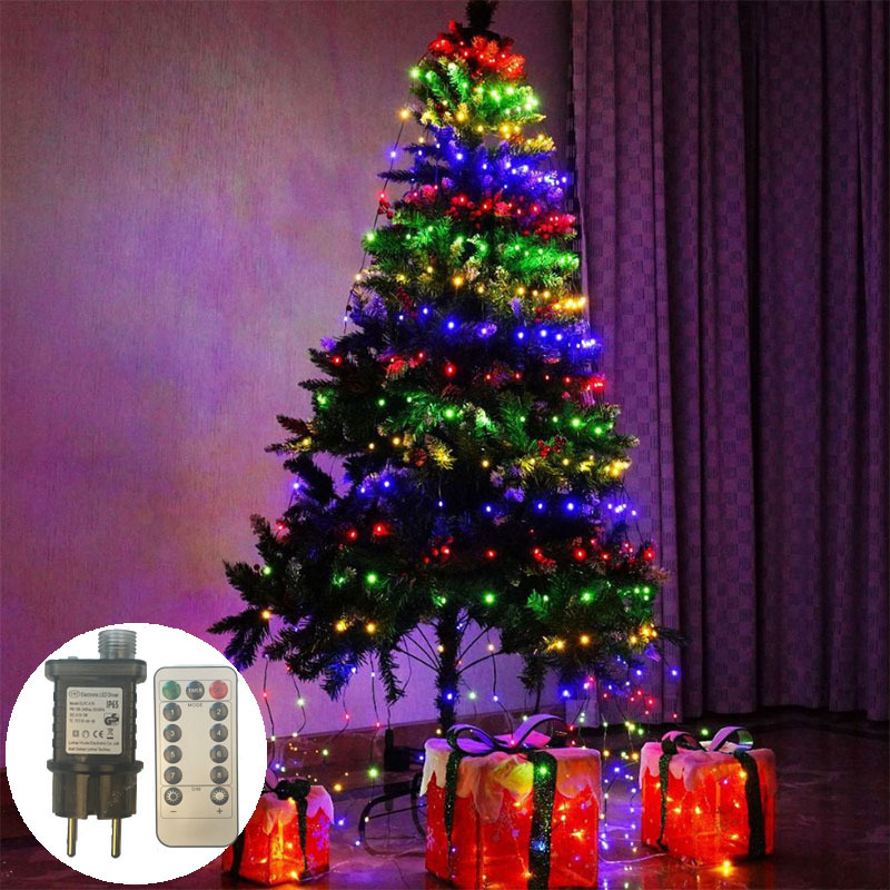 Transfronterizo nuevo anillo de línea de cuero verde oscuro árbol de Navidad iluminación de techo colgante árbol decoración de color iluminación parpadeante LED string