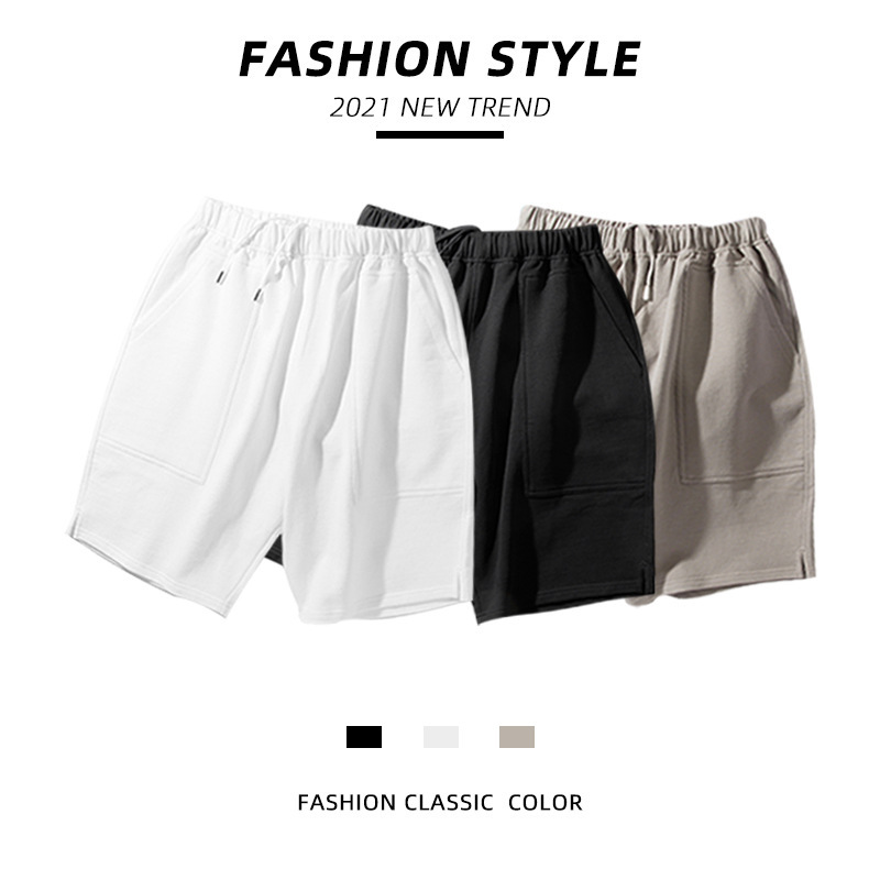 480g Summer Japanese Style Pure Cotton Men's Mid-Waist Straight Large Size Drawstring Thick Five-Point Shorts Sweatpants Men's Pure Cotton Breathable
