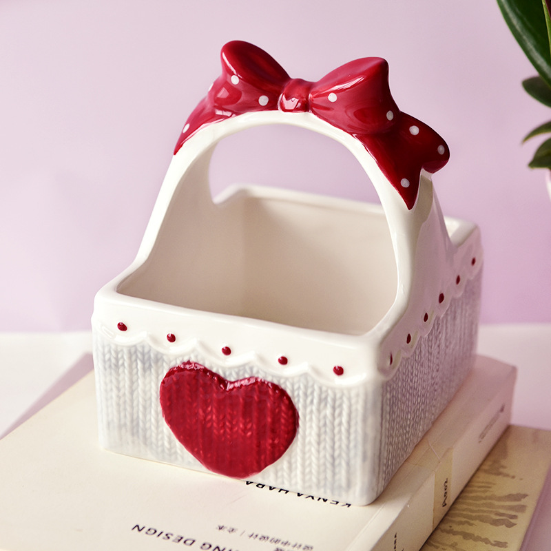 Rosa chica corazón cesta de cerámica Golden Bear hamster cosméticos caja almacenamiento suministros para el hogar mascotas necesidades diarias