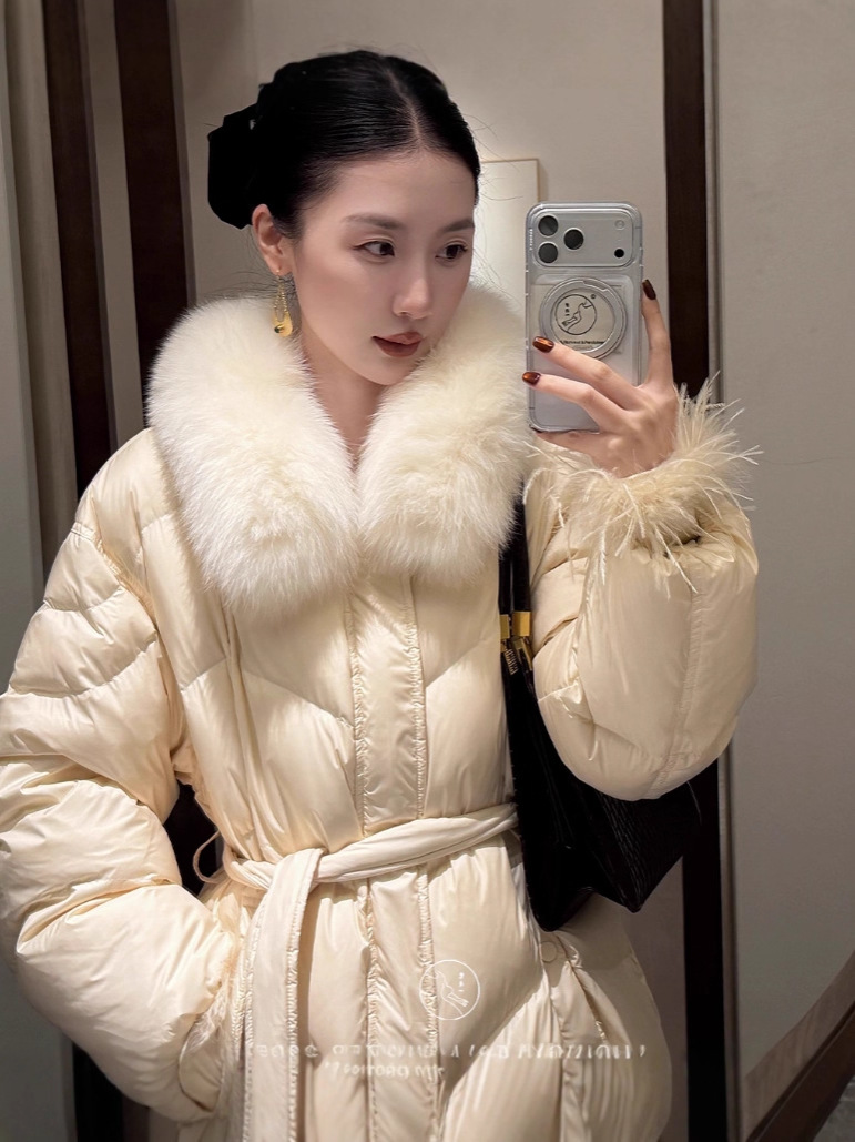 Windproof long down jacket