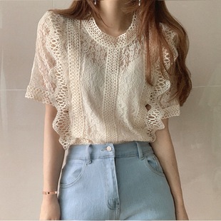 Lace shirt, with short sleeve, western style