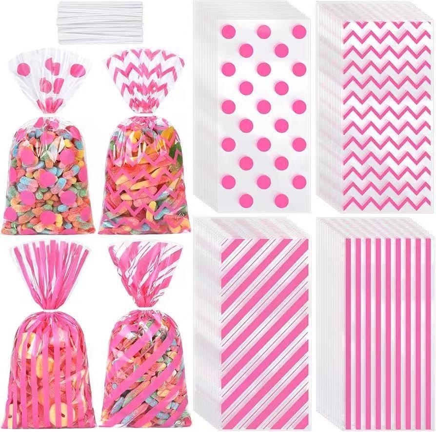 现货跨境条纹圆点 零食糖果袋玻璃纸袋派对礼品袋 opp平口袋