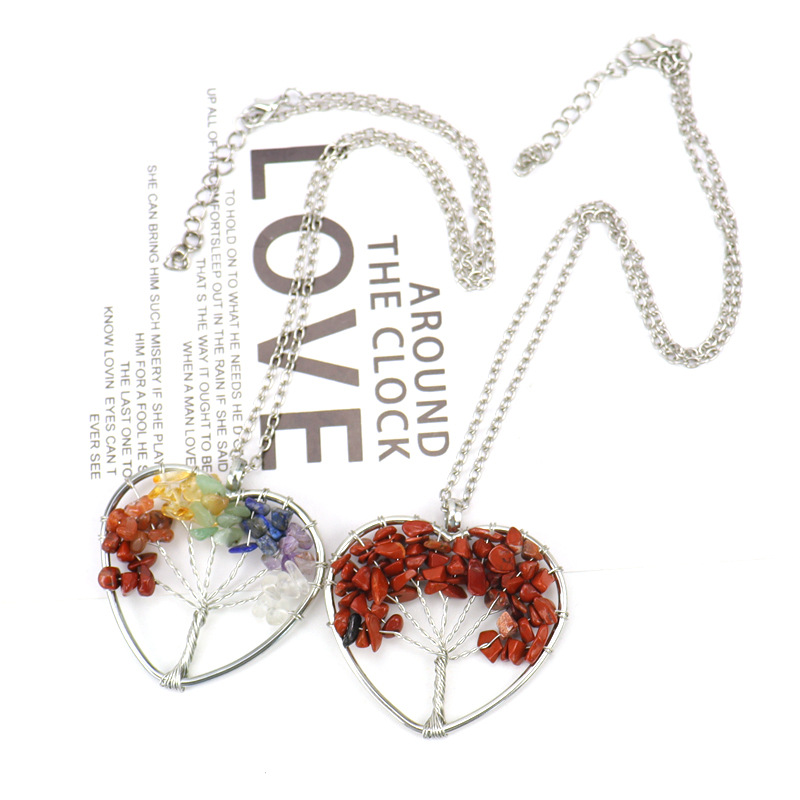 Artificial Crystal, Copper Material Fashion Tree Heart Shape Artificial Crystal Copper Beaded Hollow Out Pendant Necklace 1 Piece