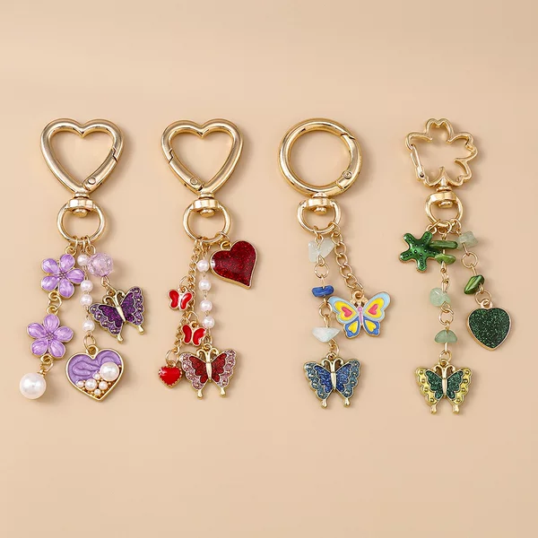Cross-border Hot Selling Jewelry Fashion Butterfly Love Keychain Trend Personalized Animal Flower Key Ring Backpack Pendant