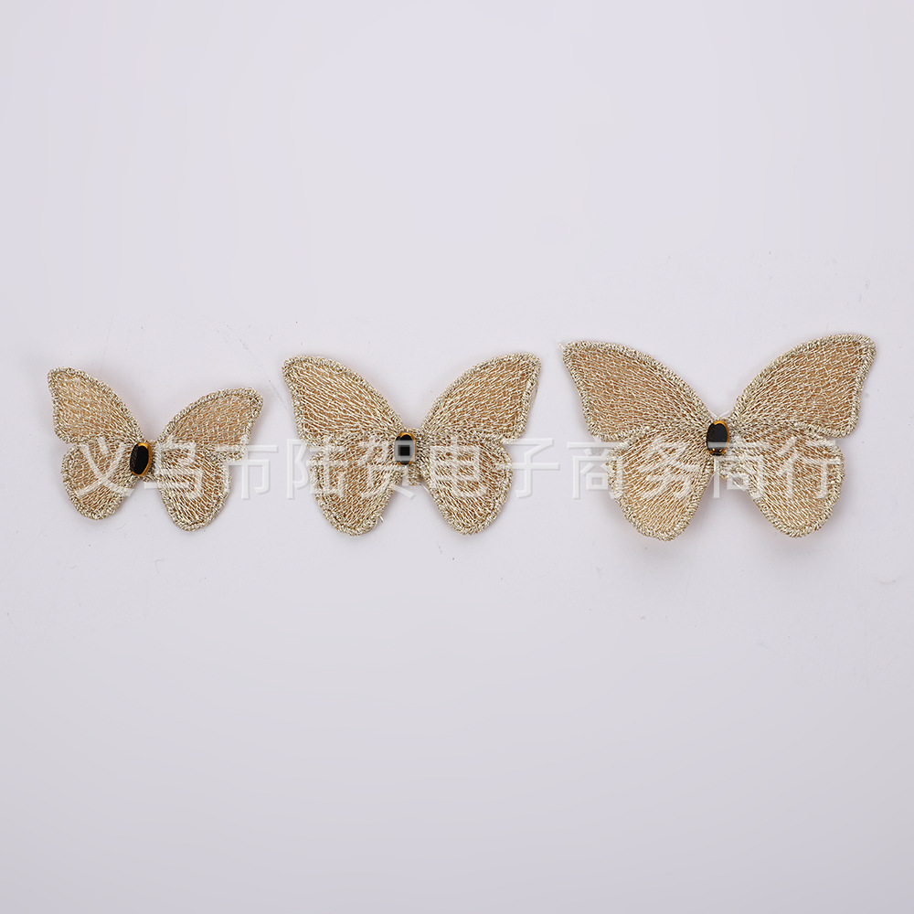 彩色刺绣蝴蝶加玻璃珍珠 彩金线印染蝴蝶 精品发饰饰品配件