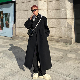 Winter New Men's Coat Long Knee-length Korean-style Cashmere Thickened Windbreaker Slim-fit Trendy Double-row Woolen Coat