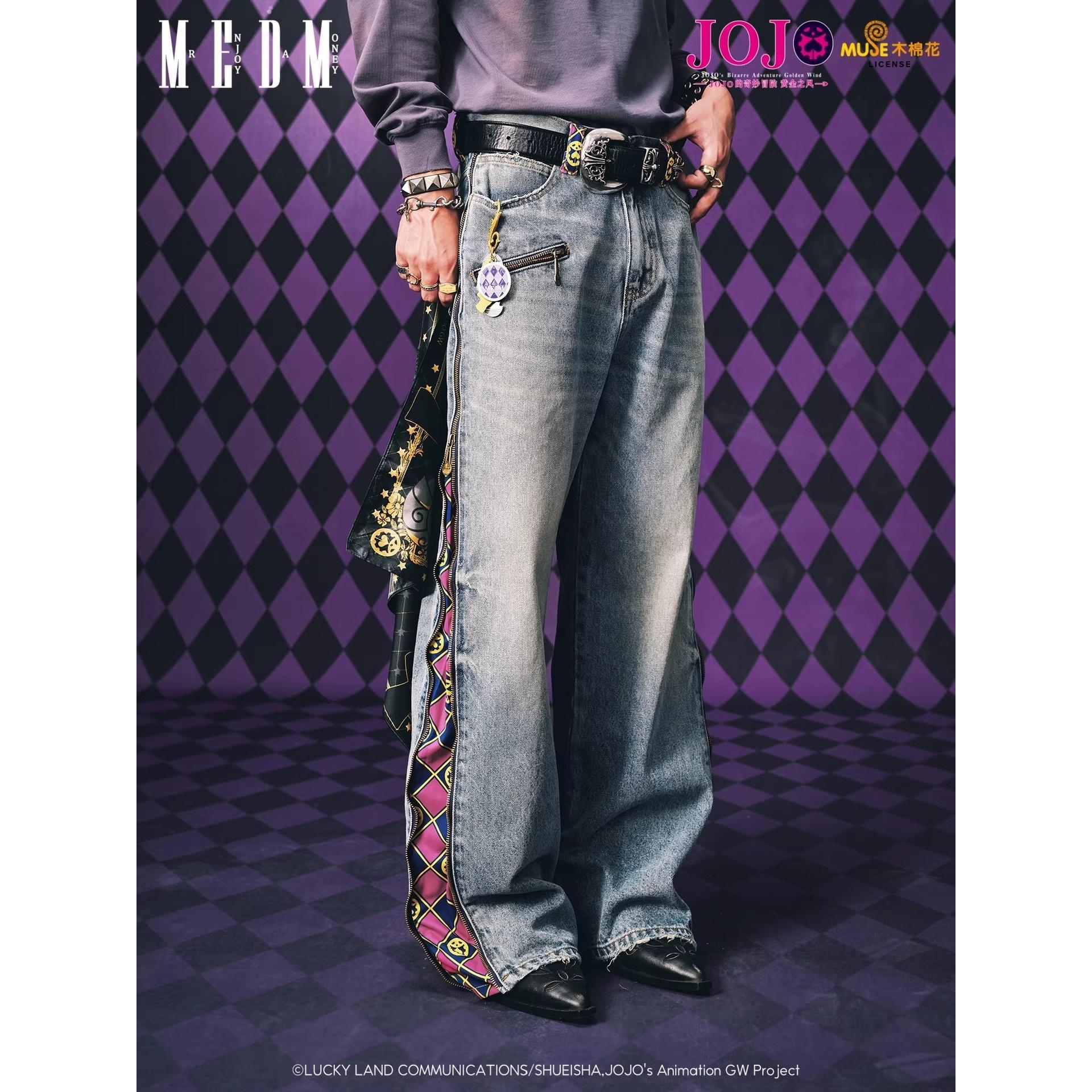 2026 JOJO's Bizarre Adventure Collaboration-Zip Plaid Casual Jeans…