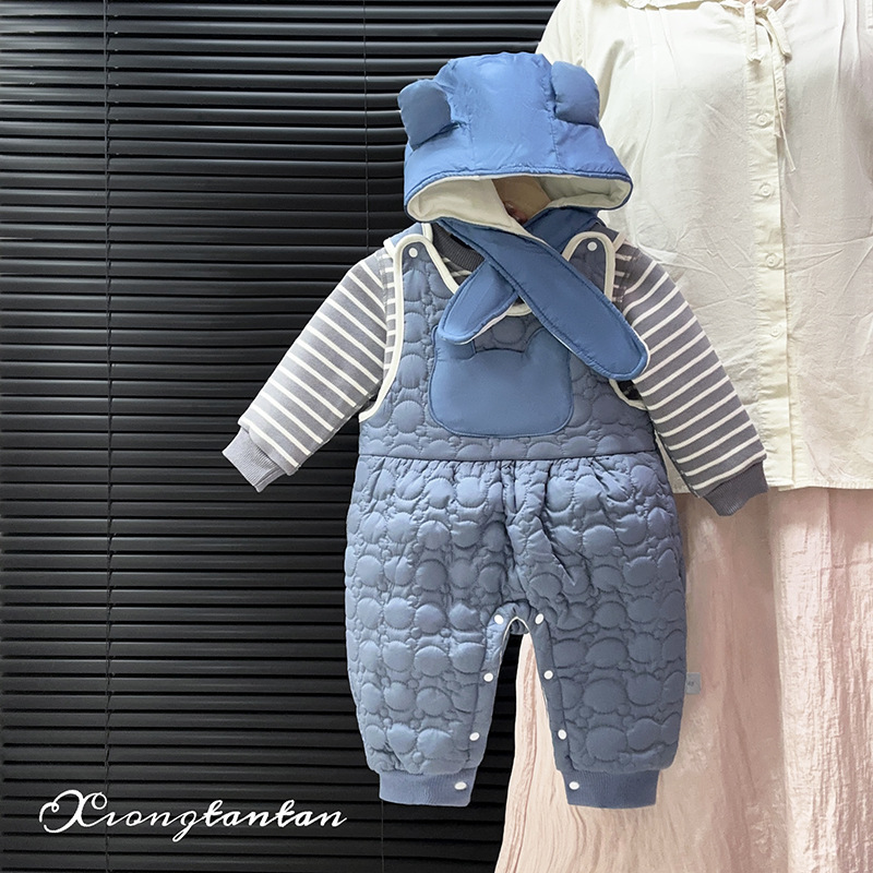 갓 태어난  옷 가을과 겨울 세트 멜빵 2 피스면 기모 얇은 면화  옷