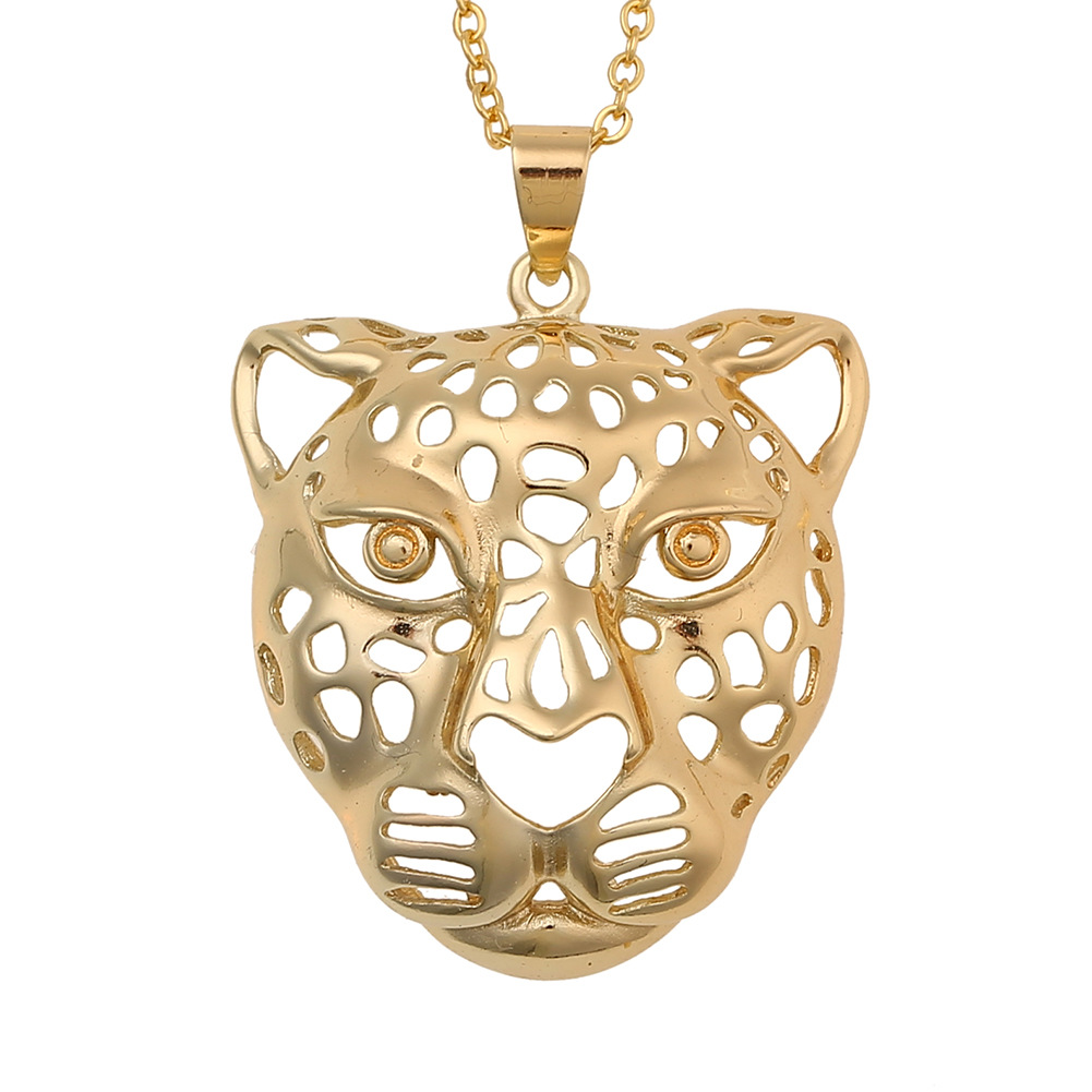 Fashion Hollow Leopard Head Copper Inlaid Zircon Necklace Wholesale display picture 3