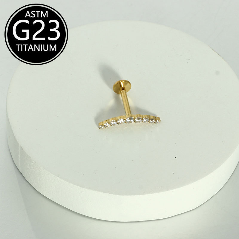 G23 Titanium Elegant Sickle-Shaped Zircon Lip Stud 16g Cartilage Stud Body Piercing Jewelry detail image 7
