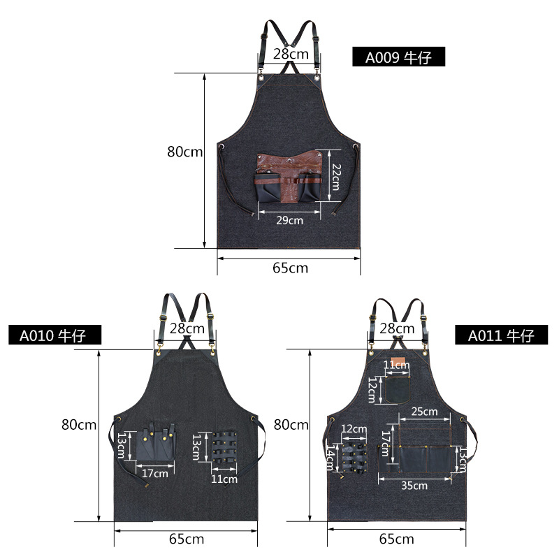 Transfronterizo Amazon delantal vaquero bolsa de herramientas desmontable barbería ropa de trabajo delantal al por mayor personalizado