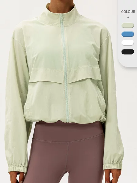 Outdoor Sports Windbreaker Women's Loose Casual Yoga Wear Zippered Stand-Up Collar Running Fitness Windproof Jacket 22617