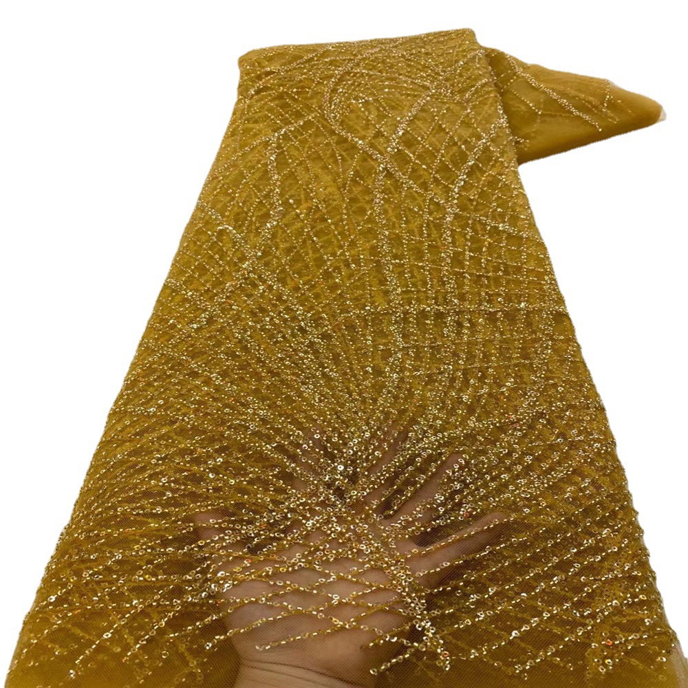 Irregular a rayas lentejuelas tela bordada con cuentas bordado hanfu vestido de novia vestido de encaje tela JX2745 image 6