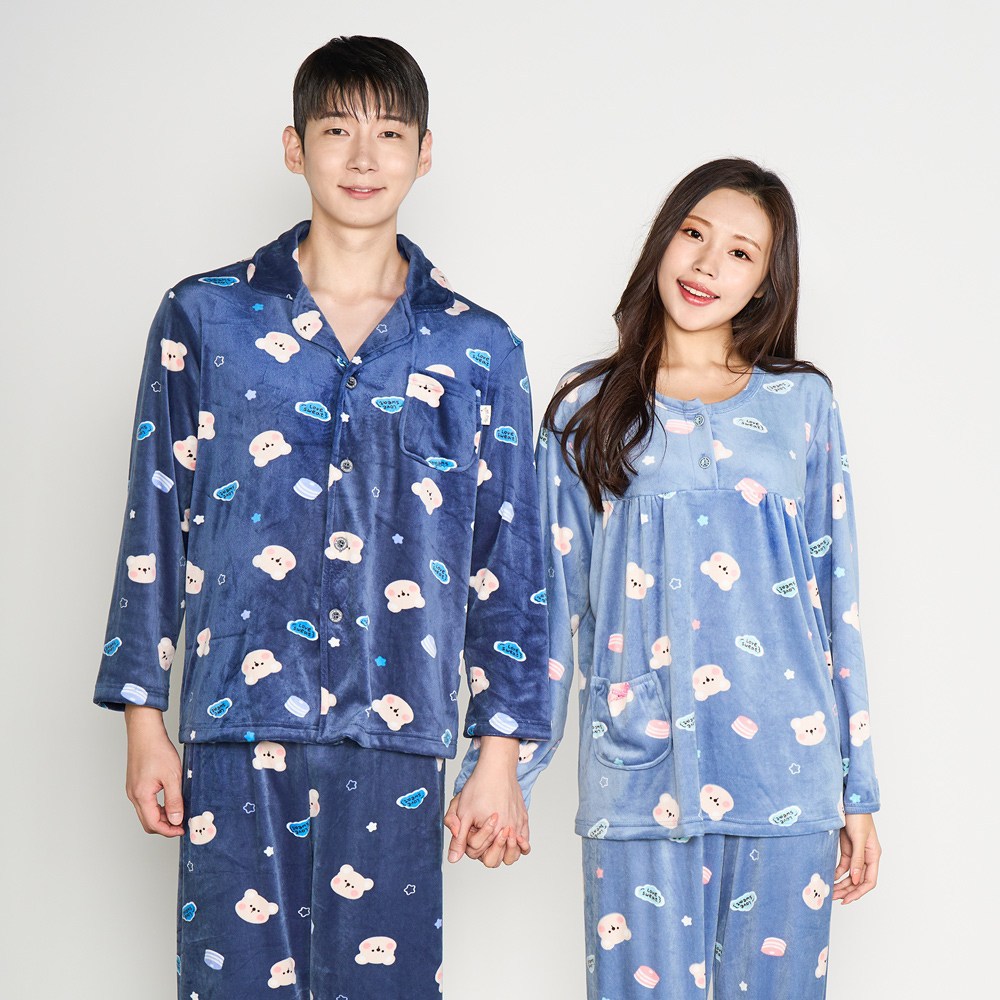 法兰绒情侣款家居服套装女开衫氨纶超柔睡衣海岛绒睡衣男士家居服