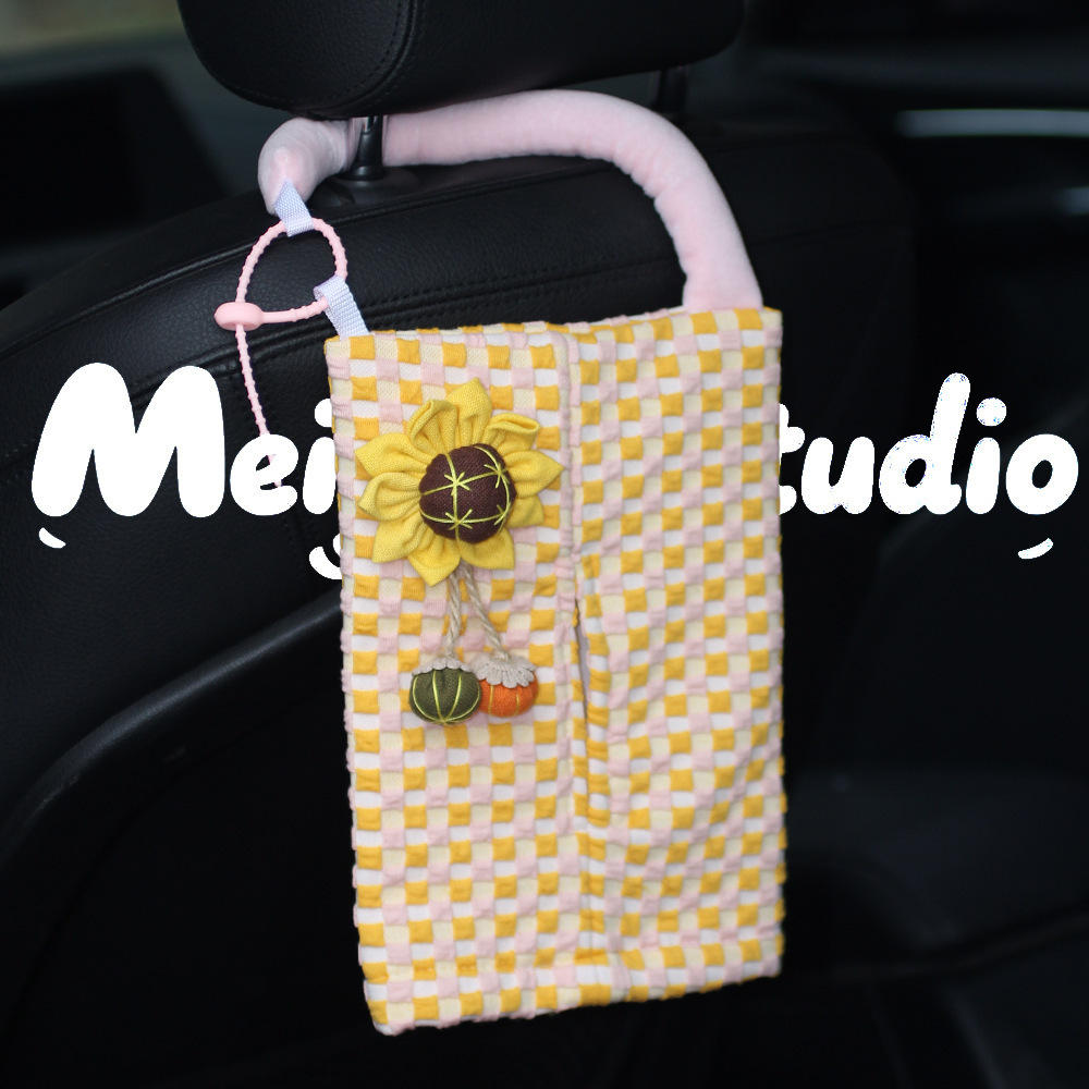 Creative Car Tissue Box with Fabric Cover, High-End Feel, Hanging Car Tissue Holder, In-Car Tissue Box Hanging Bag for Girls