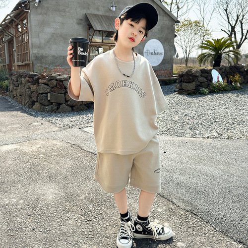 Children's Summer Outfit for Boys - Two-Piece Set with Korean Style, Loose and Comfortable, Letter Print, Breathable