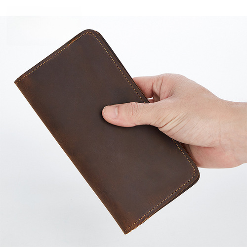 Leather Men's Wallet Crazy Horse Leather Business Retro Multi-Card Slot Long Wallet Men's Casual Handbag Men's Bag
