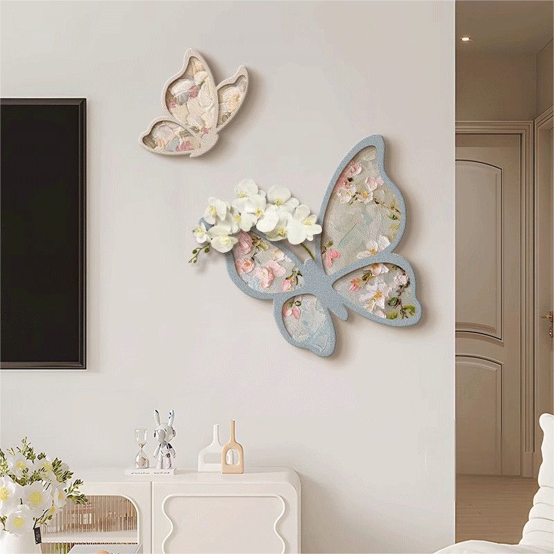 Cream Style Tv Background Wall Decoration Painting French Butterfly Restaurant Wall Hanging Painting High-End Crystal Porcelain