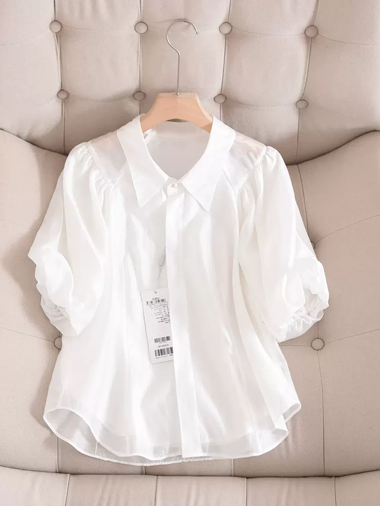 减龄衬衣轻熟法式优雅泡泡袖上衣短袖衬衫女装夏季设计感小众外搭