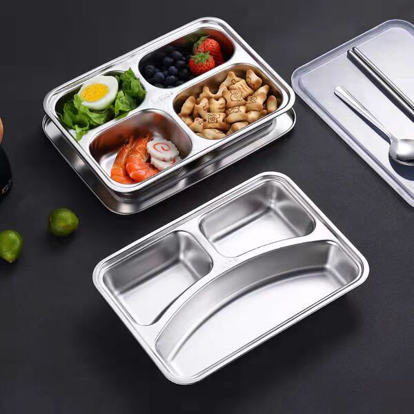 Rectangular school dinner plate stainless steel for feeding