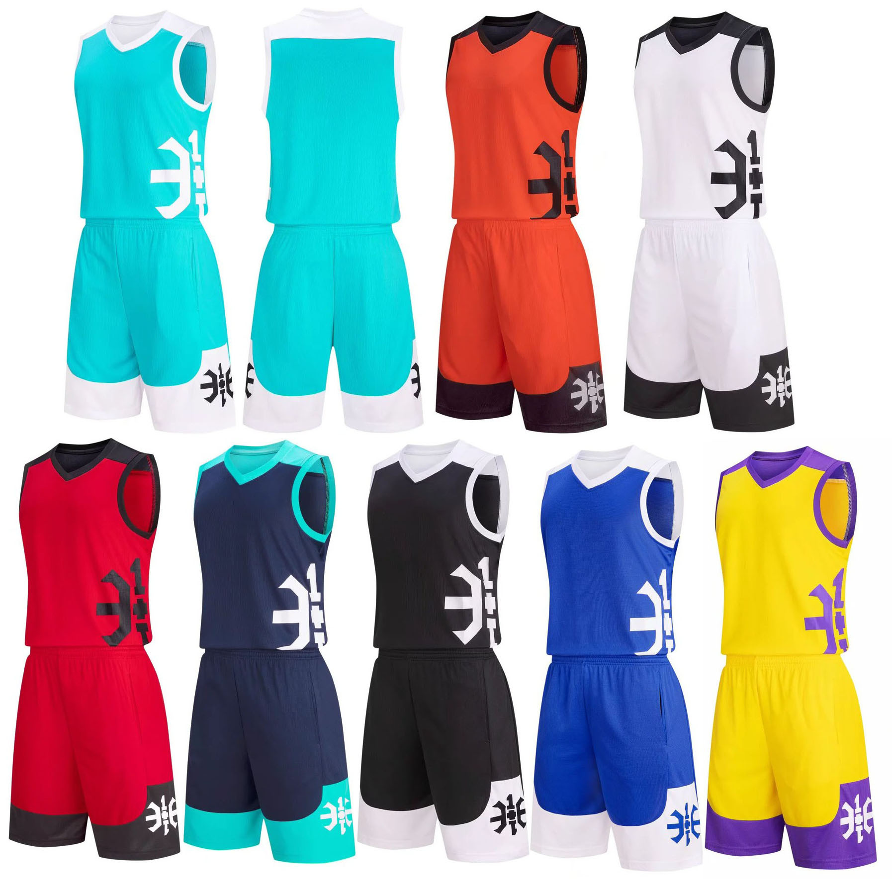Wholesale in stock Children's Basketball Clothes Adult Basketball Clothes suit Men's Breathable Sweat Absorbing Training Clothes Group Buying Blue Jersey