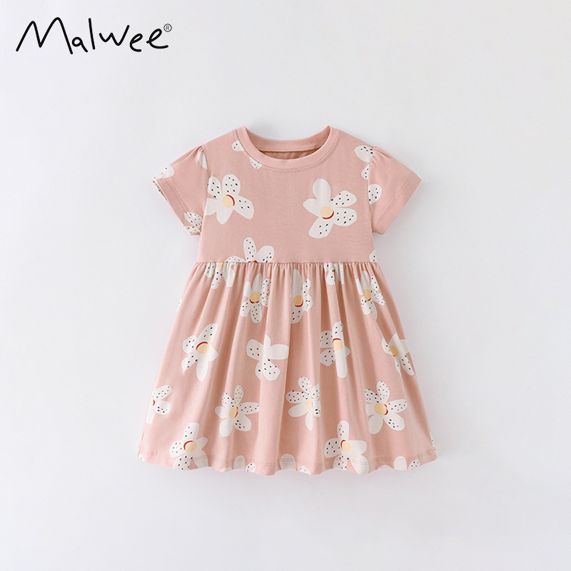 Malwee vestido de los niños de verano nuevo europeo y americano de los niños casual cuello redondo lindo manga corta princesa vestido occidental