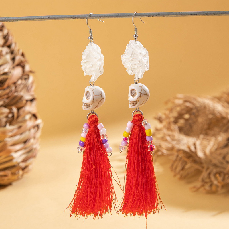 27g Weight Alloy Ear Needle Material Drop Earrings Classification 1 Pair Quantity Holiday, Daily Occasion Alloy, Resin Material Halloween Festival Tassel, Skull Pattern Women's Gender Plating Design Elegant, Streetwear Style 1 Pair Halloween Elegant Streetwear Tassel Skull Plating Alloy Resin Drop Earrings 8
