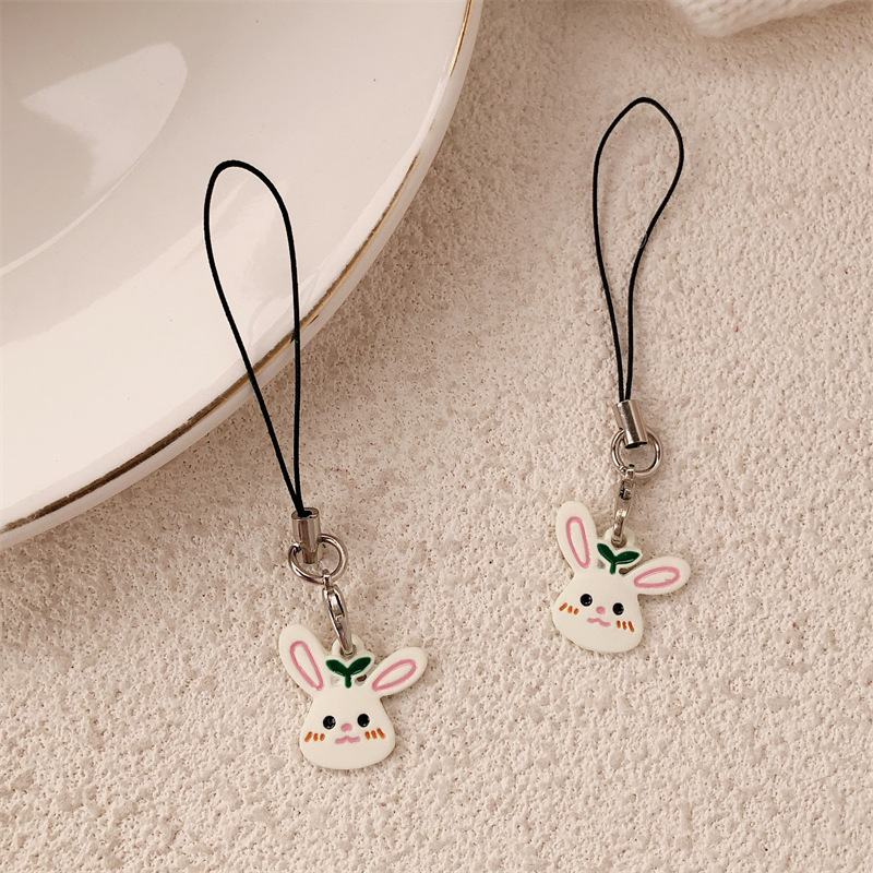 Nuevo colgante de joyería de bricolaje, colgante de bolsa de conejo de aleación de aceite de goteo, colgante de teléfono móvil de conejo blanco lindo