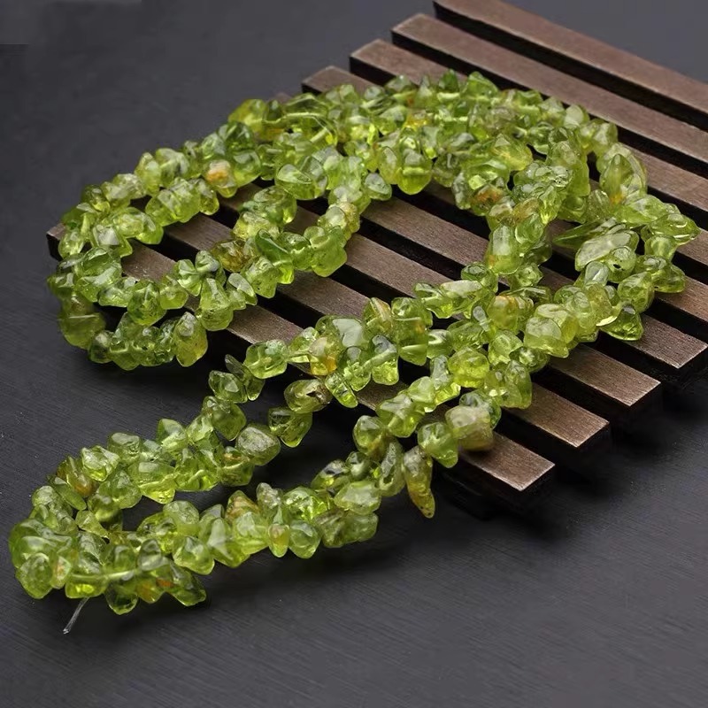 천연 페리도트 자갈 긴 끈 자갈 5-7mm 길이 약 85cm