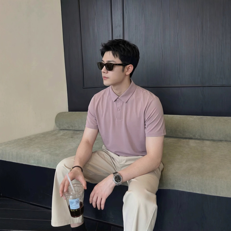 2026 Summer Men's Mulberry Silk Casual Solid Color Simple Short-Sleeve T-Shirt Polo Shirt Top with Old Money Style and High-End Feel 2026 Summer Men's Mulberry Silk Casual Solid Color Simple Short-Sleeve T-Shirt Polo Shirt Top with Old Money Style and High-End Feel