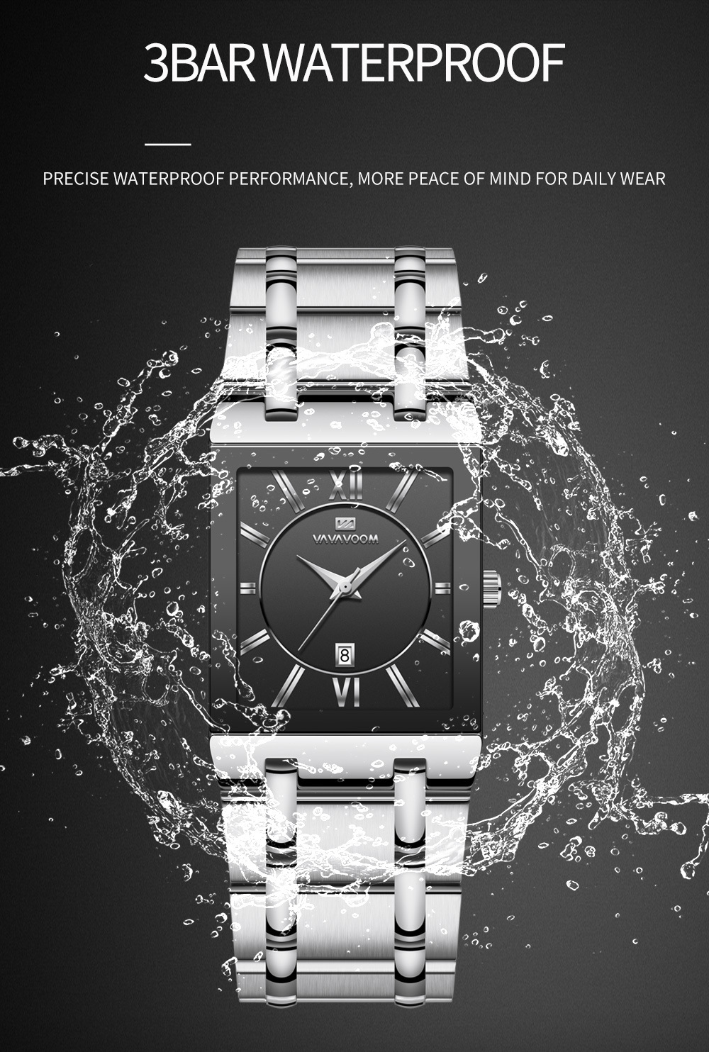 145g Weight Tempered Glass Mirror Material Stainless Steel Strap Material Watch Classification Number Display Type Double Side Snaps Buckle Style Square Dial Shape Daily Occasion Quartz Movement Geometric Pattern Men's Gender Business Style Business Geometric Double Side Snaps Quartz Men's Watches 3