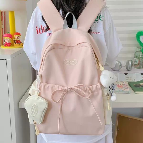 Junior High School Schoolbag Women's Korean-style All-match Solid Color Backpack for College Students Lightweight Large Capacity Travel Backpack for High School Students