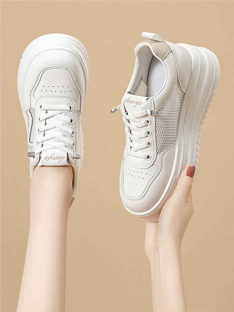 Giày sneaker nữ đế dày bánh xốp trắng phong cách mới xuân hè, đế mềm thoáng khí — 6077 Trắng, 6077 Bạch quả chi tiết 16