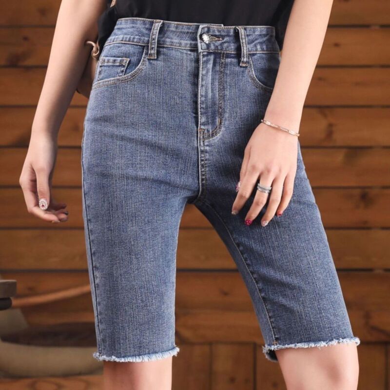Five-point stretch denim shorts, 2026 summer new model, high-waisted, tight-fitting, slimming, cycling stretch mid-length pants Five-point stretch denim shorts, 2026 summer new model, high-waisted, tight-fitting, slimming, cycling stretch mid-length pants