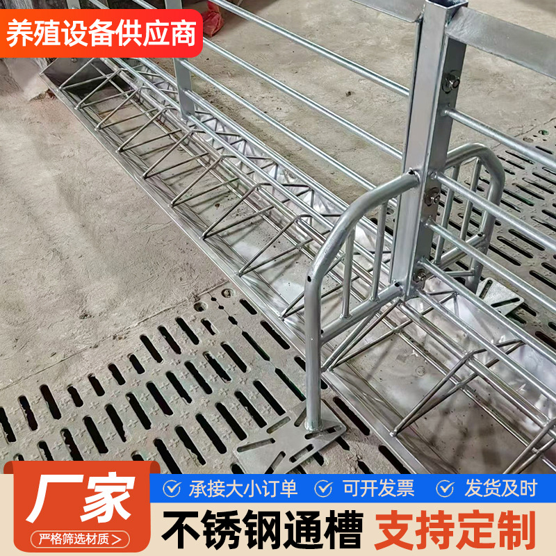 不锈钢通槽自动喂食器粥料食槽M型通槽定位栏保育后备食槽