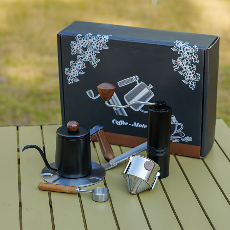 Traje de café de mano portátil al aire libre cafetera caja de regalo núcleo de acero molinillo de grano de café combinación mano molienda traje de camping