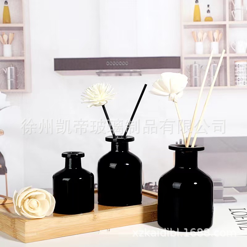 Black Fashion Big Belly Aromatherapy Bottle Empty Bottle Glass Flavor Bottle Non-fire Rattan Fragrance Essential Oil Bottle Big Belly Aromatherapy Bottle